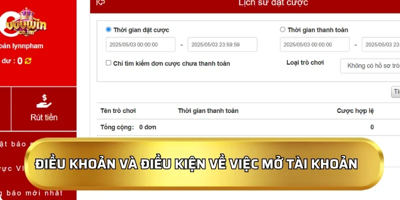 Điều khoản và điều kiện về việc mở tài khoản